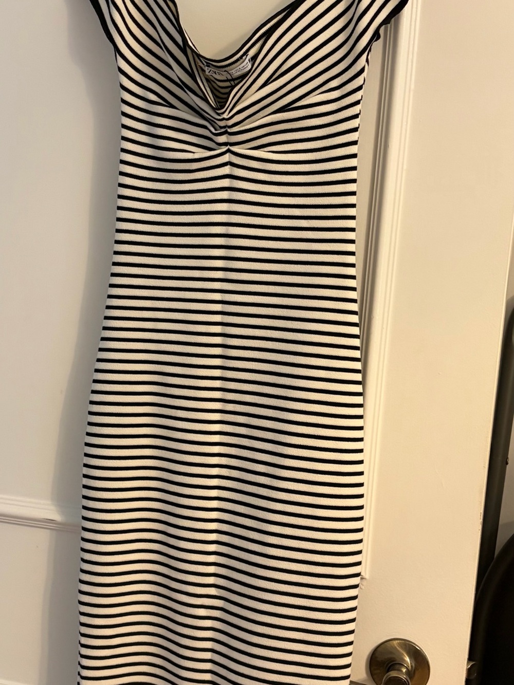 Zara Black and White Striped Midi Dress